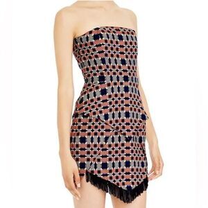sass & bide Strapless Geometric Mini Dress in Navy, Blush & Cream